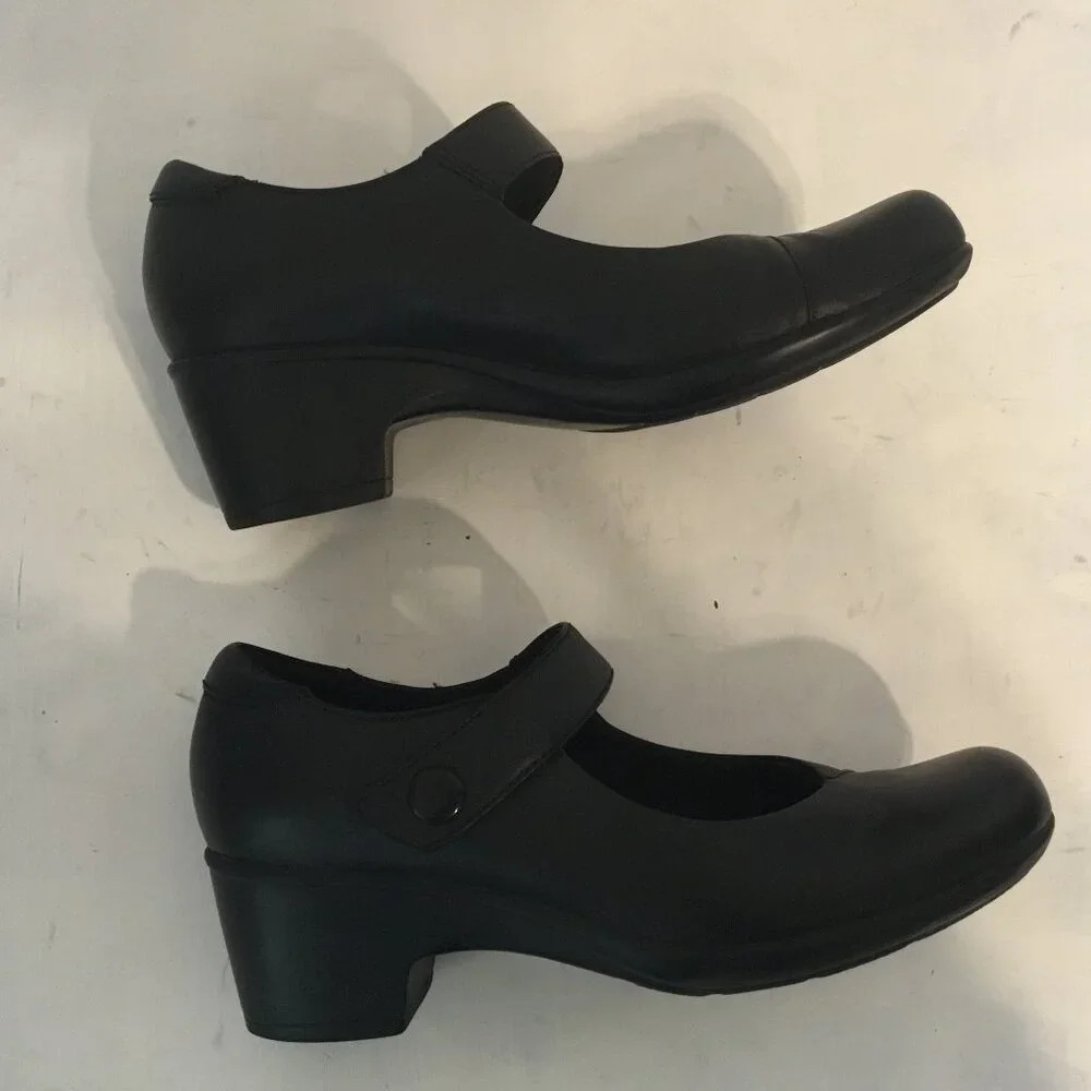 Clarks Hope Henley Black Leather Mary Jane 7.5 M Comfort Shoes Academia Work - Picture 11 of 14